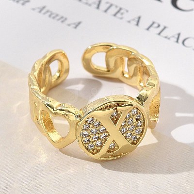 Brass Micro Pave Clear Cubic Zirconia Open Cuff Rings for Women RJEW-K289-02G-X-1