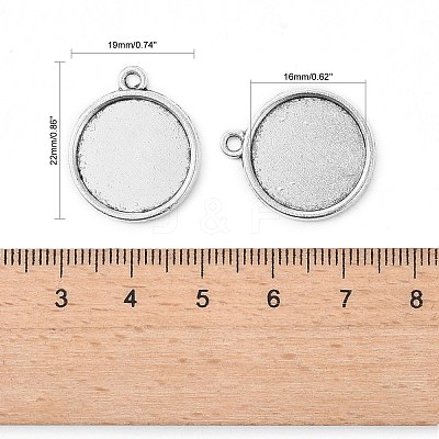 Tibetan Style Antique Silver Alloy Flat Round Pendant Cabochon Settings X-TIBEP-M022-29AS-1
