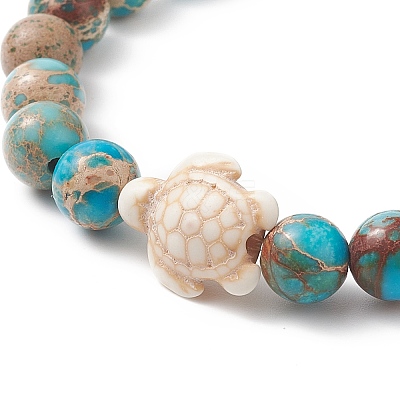 4Pcs 4 Style Natural Mixed Gemstone & Synthetic Turquoise(Dyed) Tortoise Beaded Stretch Bracelets Set for Women BJEW-TA00211-1