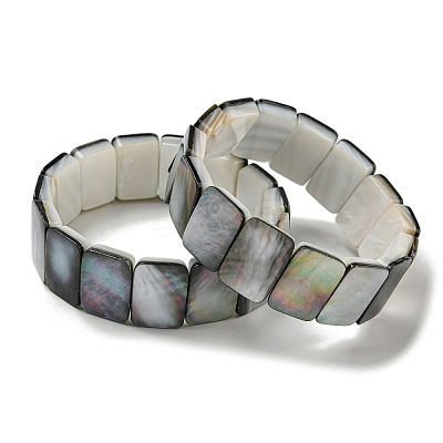 Natural Black Lip Shell Rectangle Beaded Stretch Bracelets BJEW-N030-01B-02-1