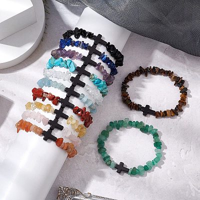 12Pcs Natural & Synthetic Gemstone Chips Stretch Bracelets For Women Men BJEW-JB11341-1