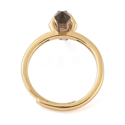 Double Pointed Hexagonal Prism  Natural Smoky Quartz Adjustable Rings for Women RJEW-G327-01G-05-1