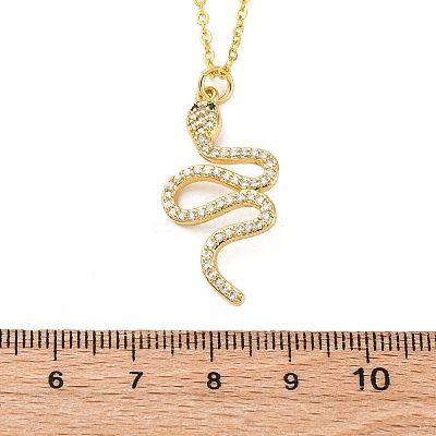 Brass Micro Pave Clear Cubic Zirconia Snake Pendant Necklaces LS-NJEW-S438-02F-G-1