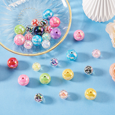 28Pcs 2 Colors UV Plating Acrylic Printed Beads FIND-TA0010-64-1
