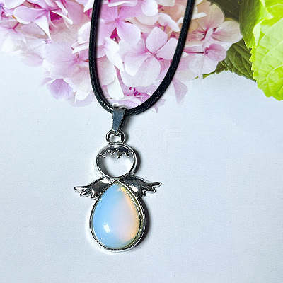 Angel Wings Opalite Teardropt Pendant Necklaces CI6428-11-1