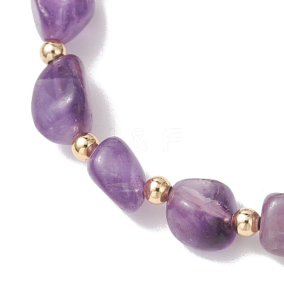 Natural Amethyst & Brass Beads Stretch Bracelets for Women BJEW-JB13414-01-1