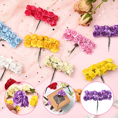 120Pcs 10 Colors Paper Artificial Rose Flower DIY-SP0005-83-1