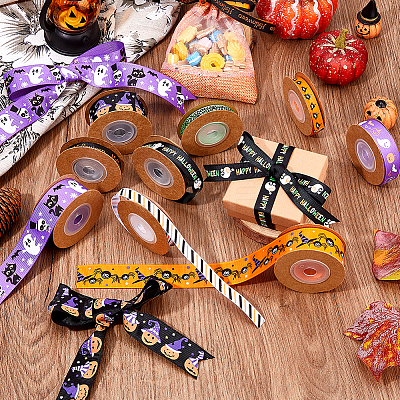 9Pcs 9 Styles Halloween Printed Polyester Grosgrain Ribbon OCOR-WH0085-74-1