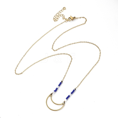 304 Stainless Steel & Blue Glass Beads Pendant Necklaces for Women NJEW-A045-26A-G-1