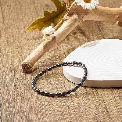 Synthetic Hematite Oval Beaded Stretch Bracelet BJEW-JB07897-03-1