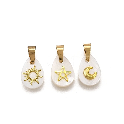 3Pcs 3 Styles Natural Freshwater Shell Geometric Charms PALLOY-JF03514-03-1