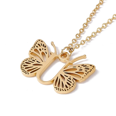 Initial Letter with Butterfly Pendant Necklace LS-NJEW-C026-01G-U-1