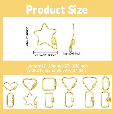 12Pcs 12 Styles 304 Stainless Steel Keychain Clasps Ion Plating(IP) STAS-CJ0003-29-1