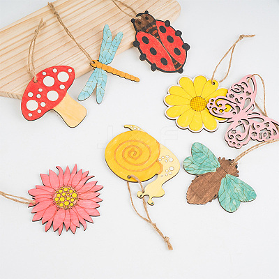100 Sets 10 Style Unfinished Wood Pendant Decorations AJEW-AR0001-70-1