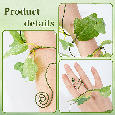 1Pair Leaf Pvc with Iron wire Upper Arm Cuff Bangles for Women AJEW-GF0014-18B-1