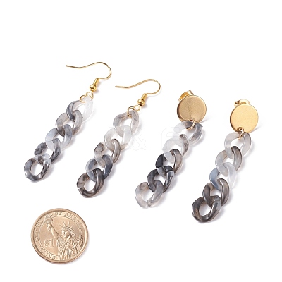 Chunky Acrylic Curb Chain Long Drop Earrings EJEW-JE04772-02-1