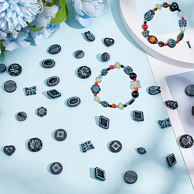 150Pcs 15 Styles Prussian Blue Opaque Acrylic Beads OACR-AR0001-31-1