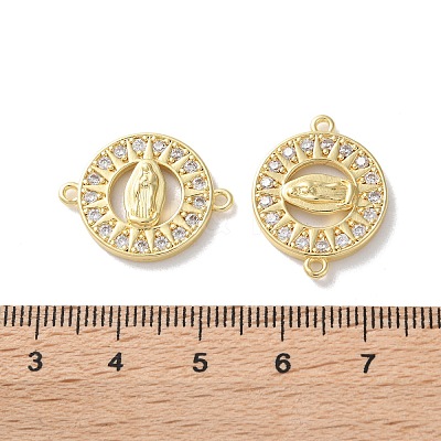 Rack Plating Brass Cubic Zirconia Virgin Mary Connector Charm KK-C084-01F-G-1