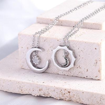 Sun Moon Star Friendship Couple Necklace for 2 Best Friend Necklace for 2 Sun and Moon Matching Couple Necklace Jewelry Gifts for Women Men JN1113A-1