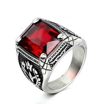 316L Stainless Steel & Cubic Zirconia Men's Vintage Carved Finger Rings FS-WG82D33-02-1