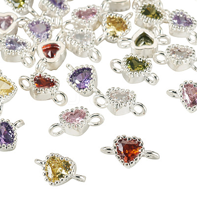 28Pcs 7 Colors Brass Pave Cubic Zirconia Heart Links Connector Charms KK-TA0003-47-1