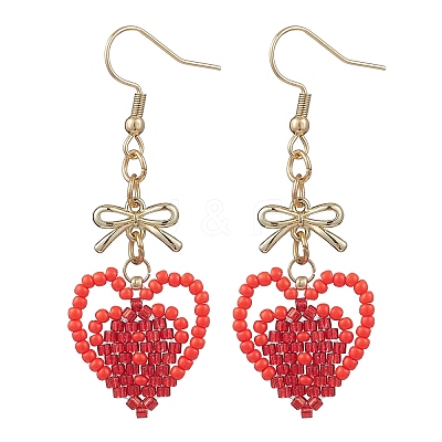 Handmade Glass Seed Beads Heart Dangle Earrings EJEW-MZ00577-05-1