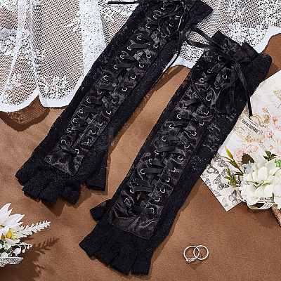 Polyester Lady Tulle Lace Oversleeve Gloves AJEW-WH0596-073B-1
