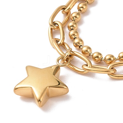 Ion Plating(IP) 304 Stainless Steel Double Layered Chains Multi-strand Bracelet with Star Charms for Women STAS-E154-10G-1