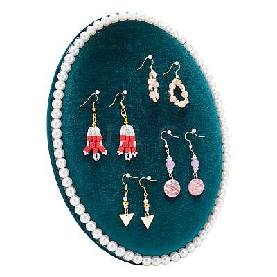 Oval Velvet Cover MDF Jewelry Display Stands ODIS-WH0025-105-1
