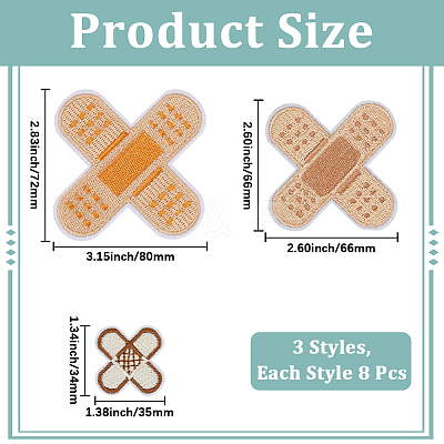 24Pcs 3 Styles Adhesive Bandage Shape Medical Theme Non-Woven Fabrics Computerized Embroidery Cloth Iron on/Sew on Patches PATC-CY0001-34-1
