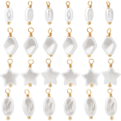 48Pcs 4 Styles ABS Plastic Imitation Pearl Pendants KK-BBC0013-91-1