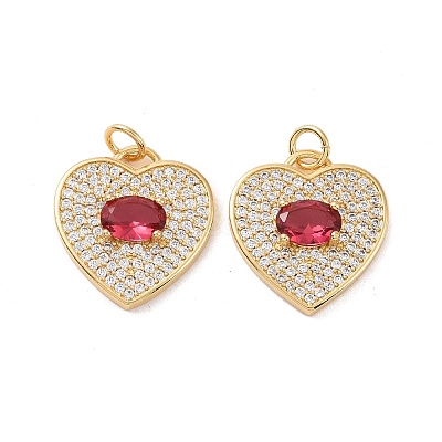 Heart Brass Micro Pave Cubic Zirconia Pendants KK-G435-01G-02-1