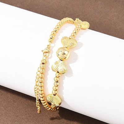Brass Micro Pave Clear Cubic Zirconia Heart Round Beaded Bib Necklaces for Women NJEW-F364-08G-1