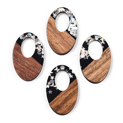Opaque Resin & Walnut Wood Pendants RESI-N039-62C-1