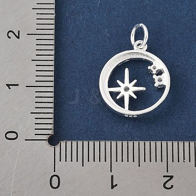 925 Sterling Silver Pave Clear Cubic Zirconia Ring with Star Pendants STER-R013-10S-1