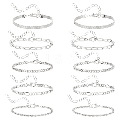10Pcs Bohemian Style Alloy Chain Bracelets Kit for Women BJEW-UN0001-68P-1