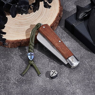 2Pcs 2 Colors Titanium Alloy Knife Beads for Lanyard Pendant FIND-NB0007-09-1
