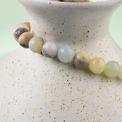 Natural Amazonite Bead Stretch Bracelets BJEW-K212-A-007-1