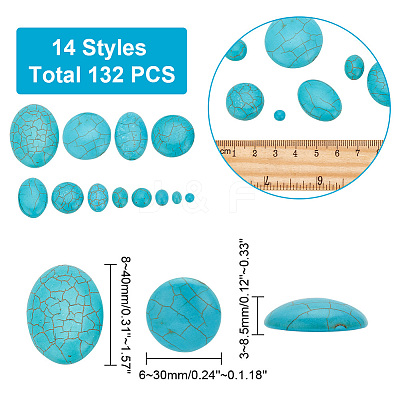 132Pcs 14 Styles Synthetic Turquoise Cabochons TURQ-AR0001-24-1