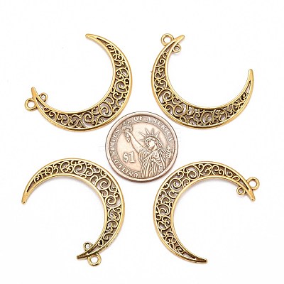 Tibetan Style Alloy Hollow Moon  2-Loop Link Pendants X-TIBEP-5312-AG-LF-1