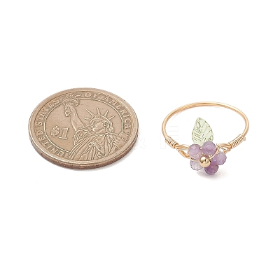 Copper Wired Gemstone Finger Rings RJEW-JR00976-1