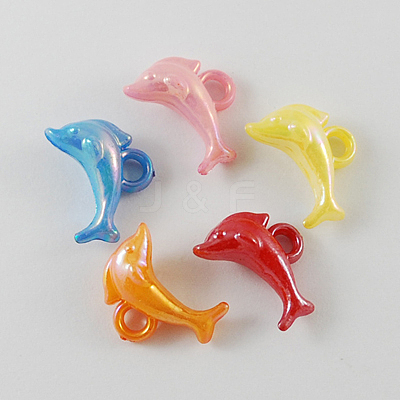 Opaque AB Color Acrylic Dolphin Charms SACR-R697-M5-1