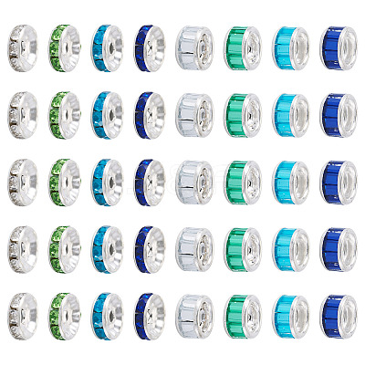 40Pcs 8 Styles Alloy Glass & Iron Rhinestone Spacer Beads FIND-TA0008-70B-1