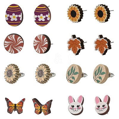 Natural Wood Stud Earrings EJEW-SC0001-21P-1