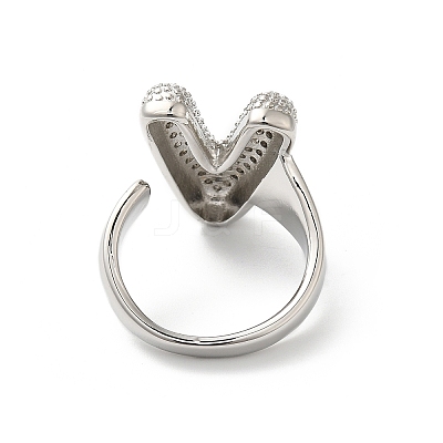 Letter Brass Micro Pave Clear Cubic Zirconia Open Cuff Ring for Women RJEW-N046-03V-P-1