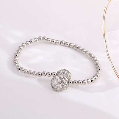 Brass Micro Pave Clear Cubic Zirconia Beaded Stretch Bracelets for Women FS-WG5260F-18-1