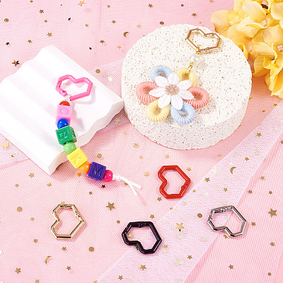 6Pcs Heart Alloy Spring Gate Rings FIND-TA0011-14C-1