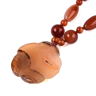 Natural Carnelian Flower Pendant Necklaces NJEW-N064-08E-1