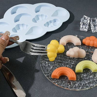 Cloud with Teardrop & Cloud & Rainbow Pattern DIY Fondant Silicone Molds DIY-G114-02-1