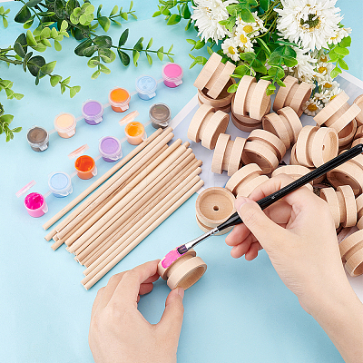 Unfinished Schima Wood Vehicle Wheels & Birch Wood Stick Sets DIY-WH0308-326A-1